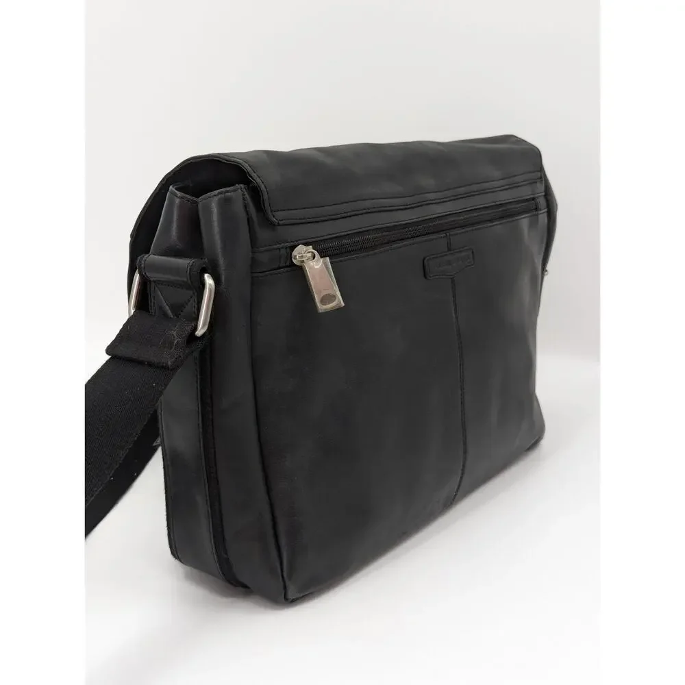 Fossil Vintage Black Leather Briefcase Messenger Computer Laptop Bag